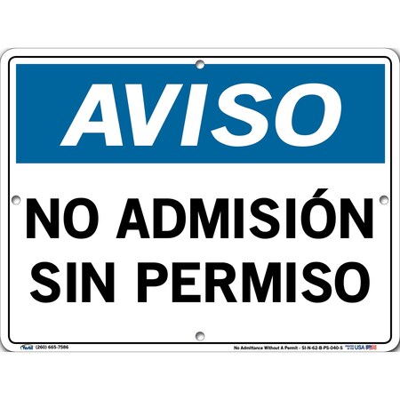 Vestil Polystyrene Sign, 9-1/2" Height, 12-1/2" Width, Polystyrene, Rectangle, Spanish SI-N-62-B-PS-040-S